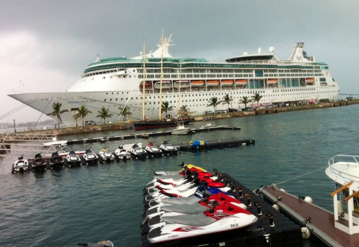 Grandeur of the Seas, as seen from the Royal Navy Dockyard in Bermuda.