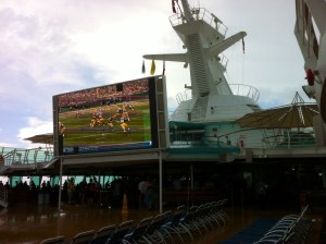 The NFL on pool deck nine, bigger than life.