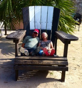 Karen and I enjoy a tourist moment outside Snorkel Beach. (Photo by JoAnn)