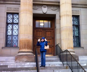 Karen shows the ring for five years outside City Hall in Niagara Falls, N.Y.