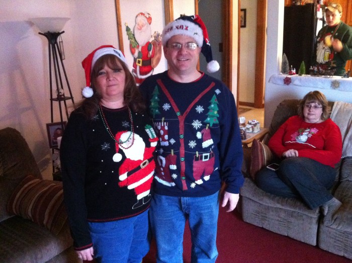 Hosts Kelly and Steve opened their gorgeous house, fed us and provided me Bud LIght Lime. So I welcome their sweaters.