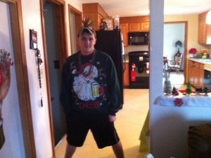 Jack, 14, was ready with his sweater.