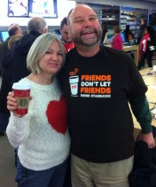 I  love Dunkin'. Karen likes foo foo Starbucks.