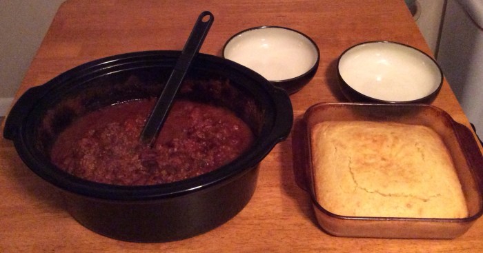 Chili and cornbread, a food union for the ages.