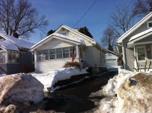 Stars and Stripes over the snow banks.