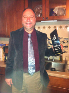 I proudly display my Founders Award Sammy, on its way to its place of distinction in my living room.