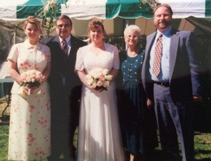 The crew on Fran's wedding day, April 11, 1998.