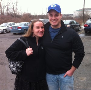 Smile, you two. The radiator is still attached to George's car.