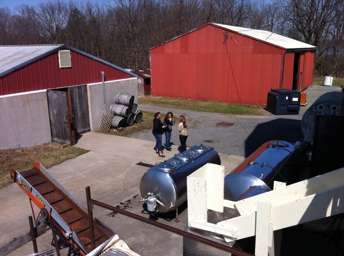 Tasting among the tanks at Cayuga Ridge Estates.
