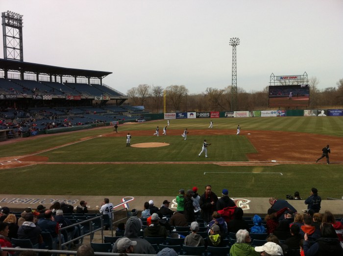 And the Syracuse Chiefs take the field for the first inning of the 2014 baseball season.