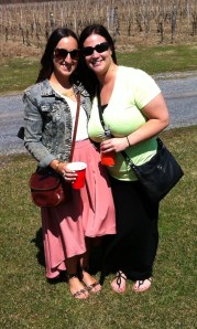 The tour organizers, Jen Moro and Katy Kramer, outside Hosmer.