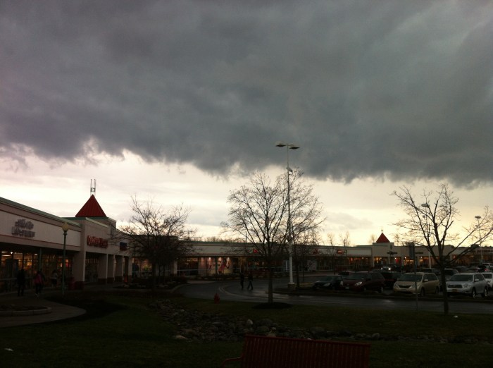 It rained hard at the Waterloo Premium Outlets.