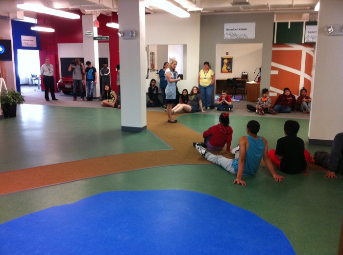 The leader of the city in the building of public TV station WCNY in Syracuse tells student citizens rules for the Enterprise America day.