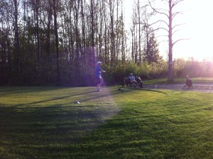 This is either DJ or Bird, teeing off in the fading twilight.