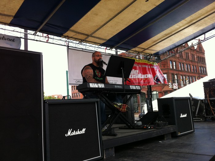 Just Joe mixes it up next to Clinton Square.