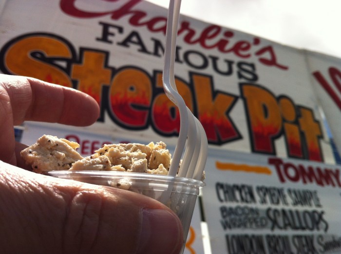 Chicken spiedie in a cup.