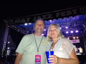 My dear wife Karen and I, seven bands down at the fest, B.B. King to go. (Photo by Suzy Taylor)