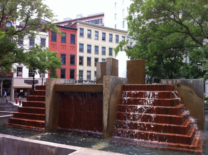 A fountain of a different design at Hanover Square.