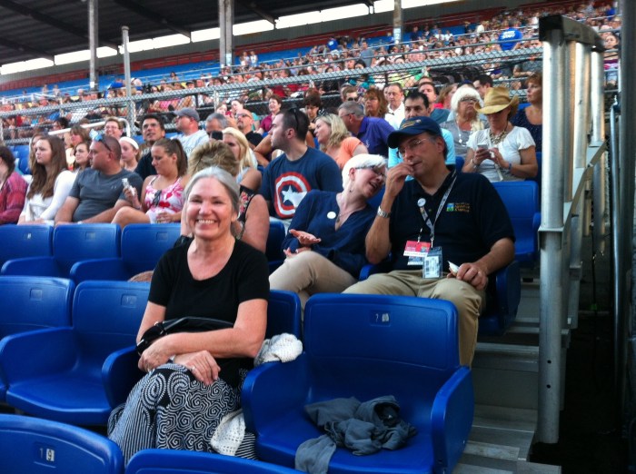 My dear wife Karen, waiting for the Wallflowers to open the show.