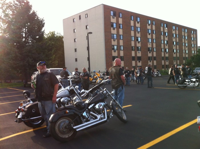 Bikers picked their own tailgating spot.