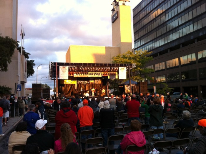 Central New Yorkers stand to cheer native Syracusan Jimmy Cavallo after his Saturday set.