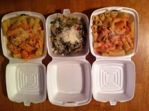 Chicken riggies and Utica greens.