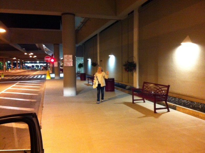 Karen at the right entrance for JetBlue. 