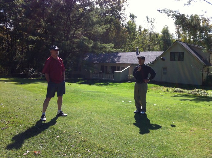 KP and Tater await our turn at the tee at Radisson Greens in Baldwinsville, N.Y. 