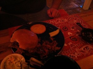 Pork, pulled and tender.