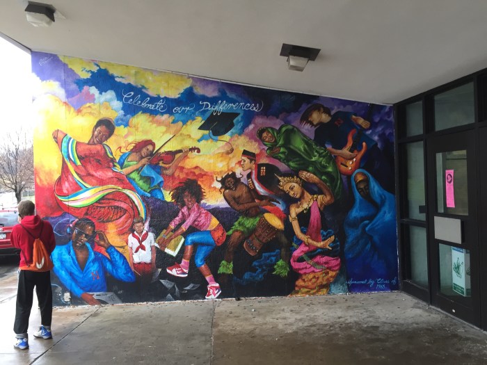 The mural outside the entrance to Nottingham High School in Syracuse, N.Y.