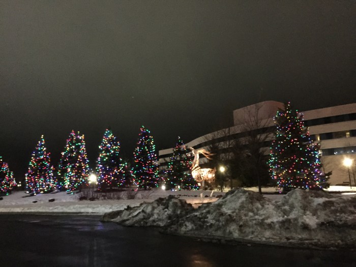 The hotel behind the horse at the Turning Stone Resort and Casino Complex.