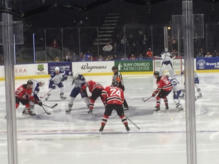 Ready for period one, Syracuse Cruch vs. Albany Devils. 
