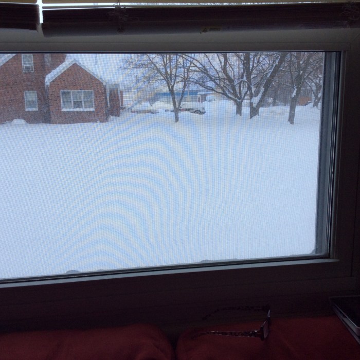 From the side window.