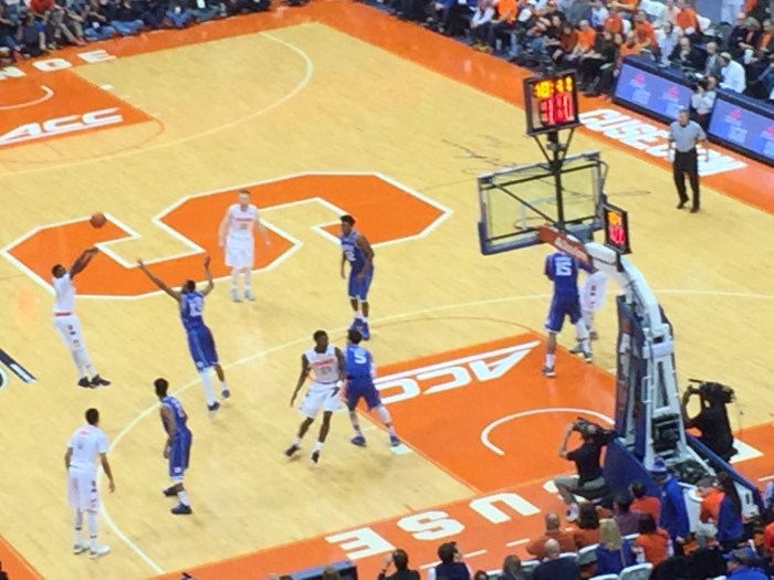 Kaleb Joseph attempts a three-pointer against Duke on Feb. 14, 2015, in the Carrier Dome.