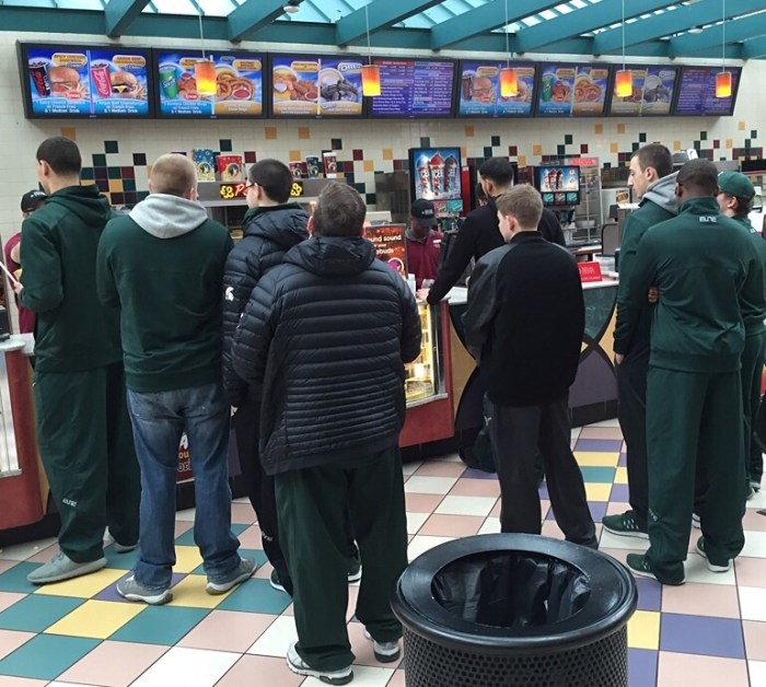 MIchigan State-style stocking up. 