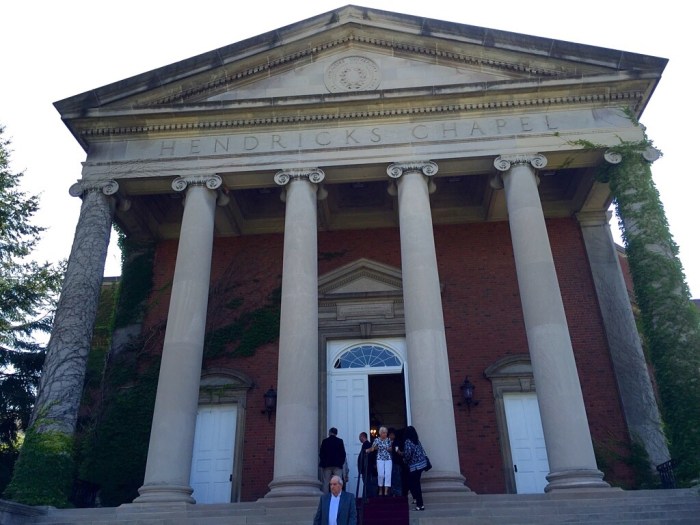 The perfect spot for Mrs. Johnson's service, Hendricks Chapel on the Syracuse University quad.