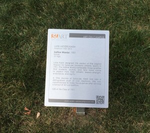 Explaining the artist and statue of The Saltine Warrior.