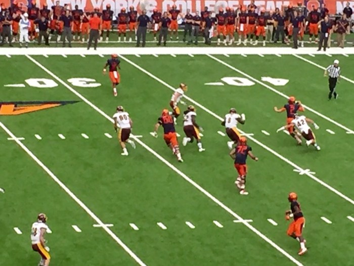 Eric Dungey is hit and injured early in the game.