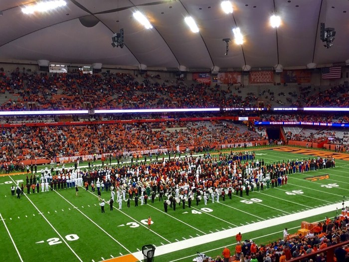 The Pride of the Orange and many high school bands at the Carrier Dome.