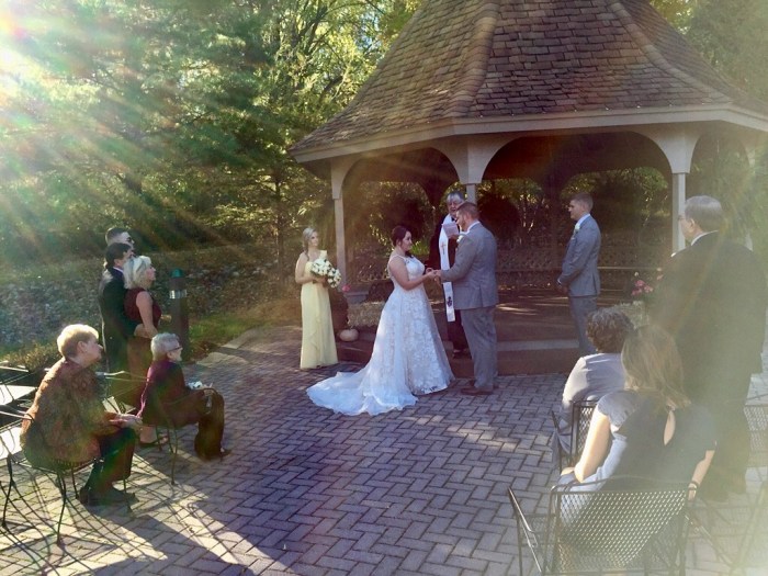 Emotional bride and groom.